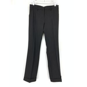 Kookai Straight Leg Dress Pants Womens Size 38 US M Black Pinstripe Cuffed Hem